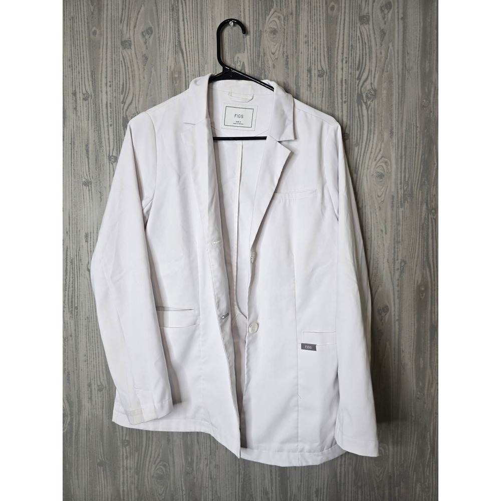 FIGS White Lab Coat Blazer Womens Small Tailored Medical Jacket Pocket W21SP1000